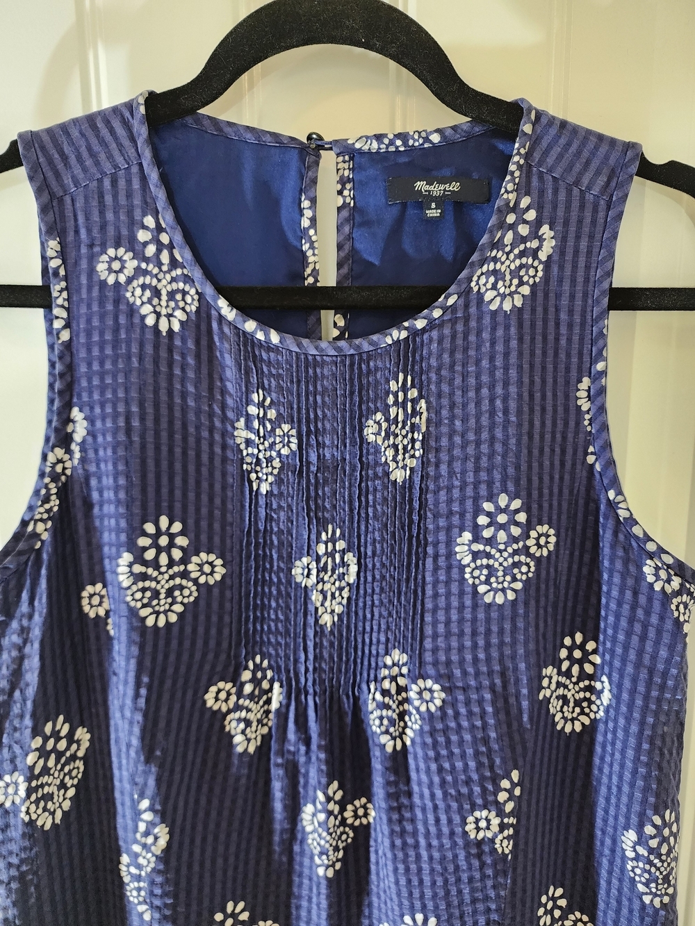 Madewell Skyscape Flower Stamp Shift Dress Blue Silk Cotton Blend Size Small - Picture 3 of 14